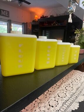 Lustro*Ware Vintage Yellow Kitchen Canister Set - Flour Sugar Coffee Tea